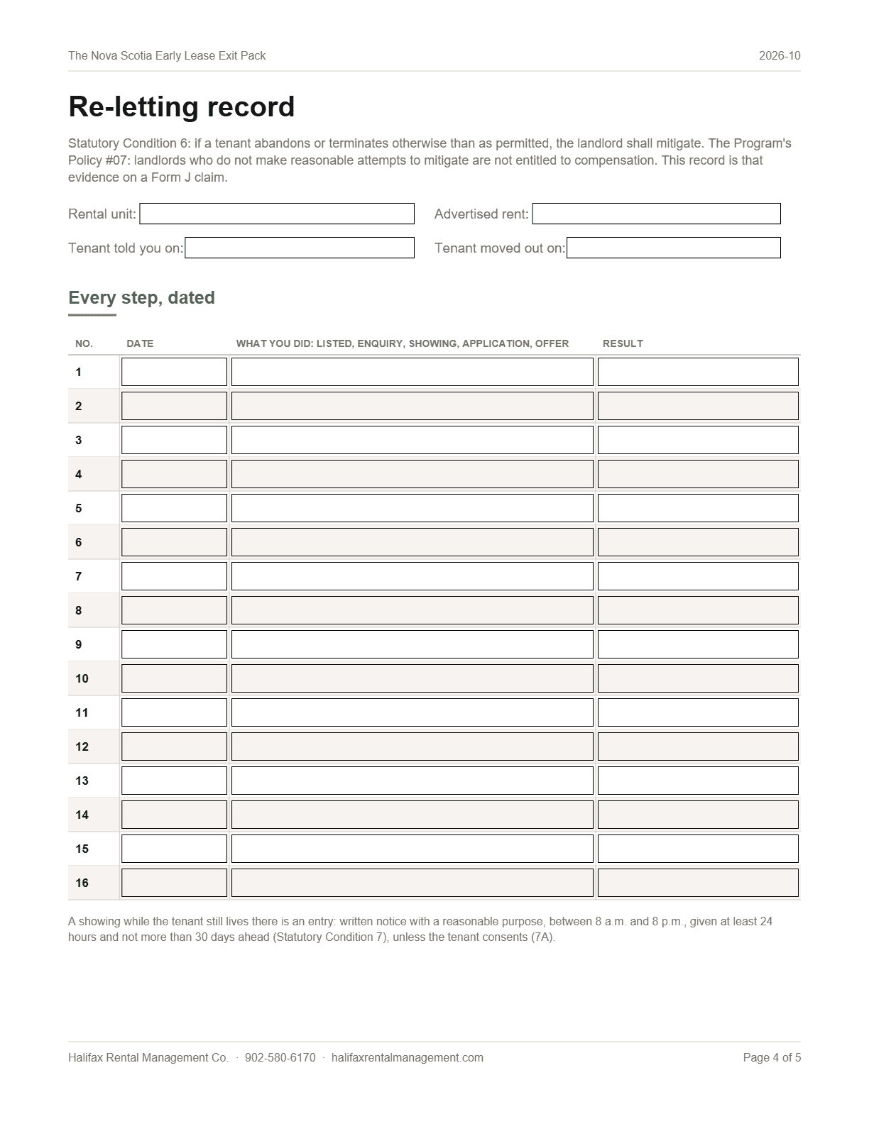 Page 4 of The Nova Scotia Early Lease Exit Pack: the re-letting record