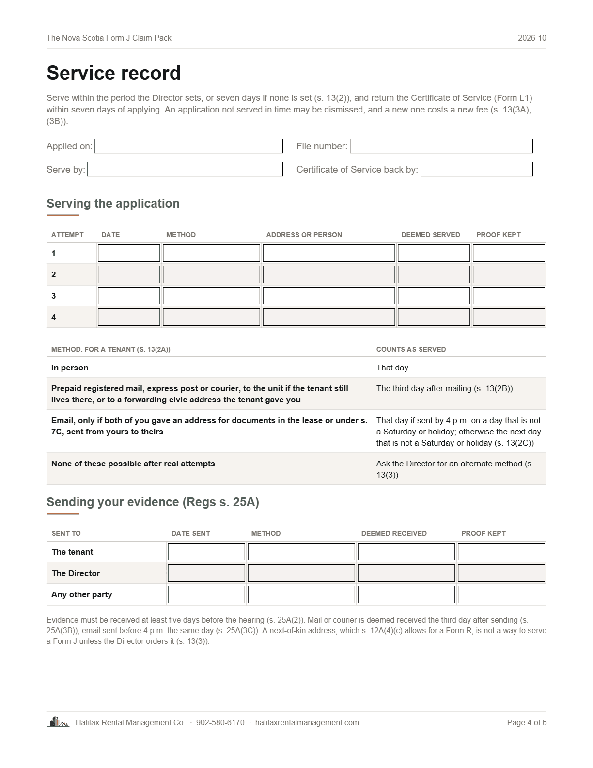 Page 4 of The Nova Scotia Form J Claim Pack: service record