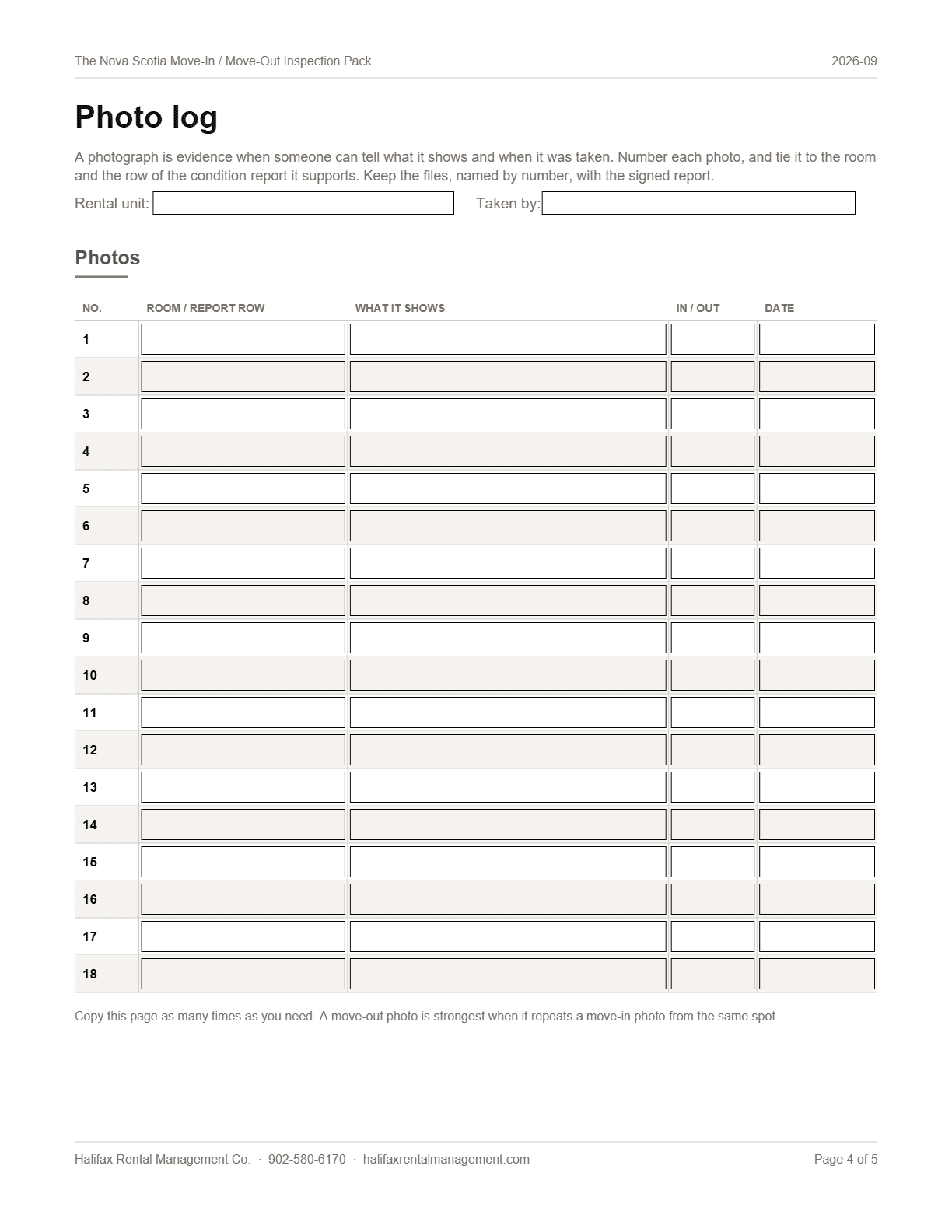 Page 4 of the inspection pack: the photo log